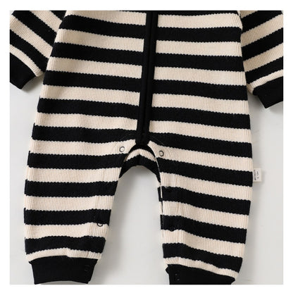 Baby Kids Unisex Long Sleeves Striped Pattern Hooded Rompers