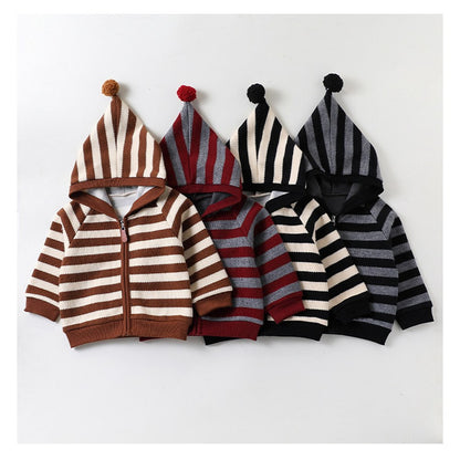 Baby Kids Striped Pattern Hooded Coat