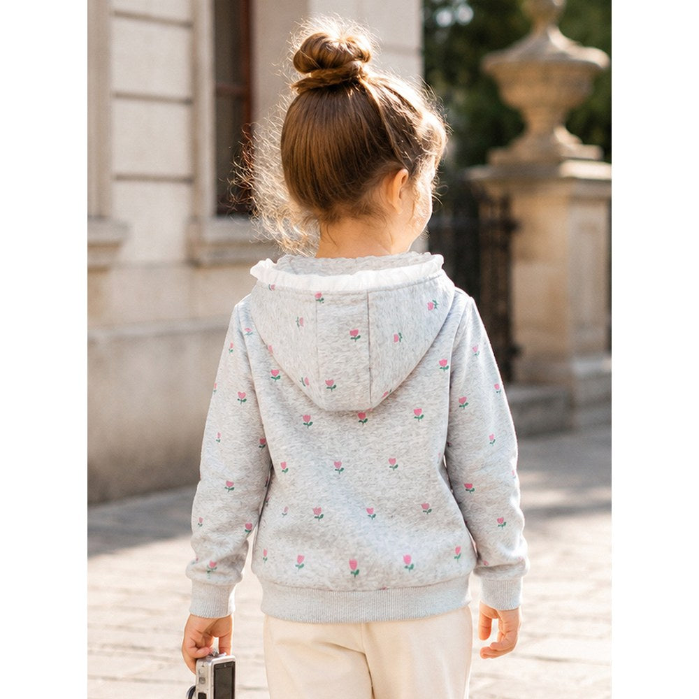 Baby Kids Girls Flowers Pattern Fleece-lined Coat