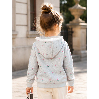 Baby Kids Girls Flowers Pattern Fleece-lined Coat