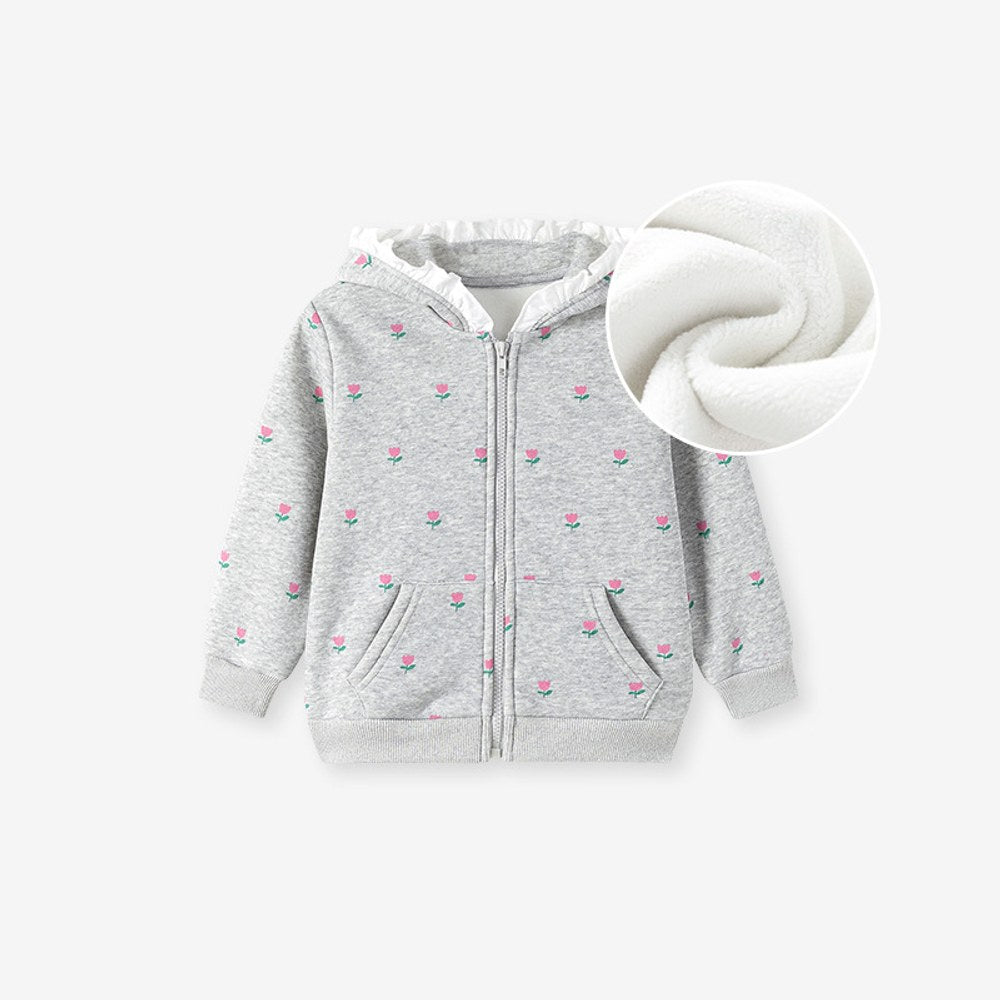 Baby Kids Girls Flowers Pattern Fleece-lined Coat