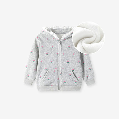 Baby Kids Girls Flowers Pattern Fleece-lined Coat