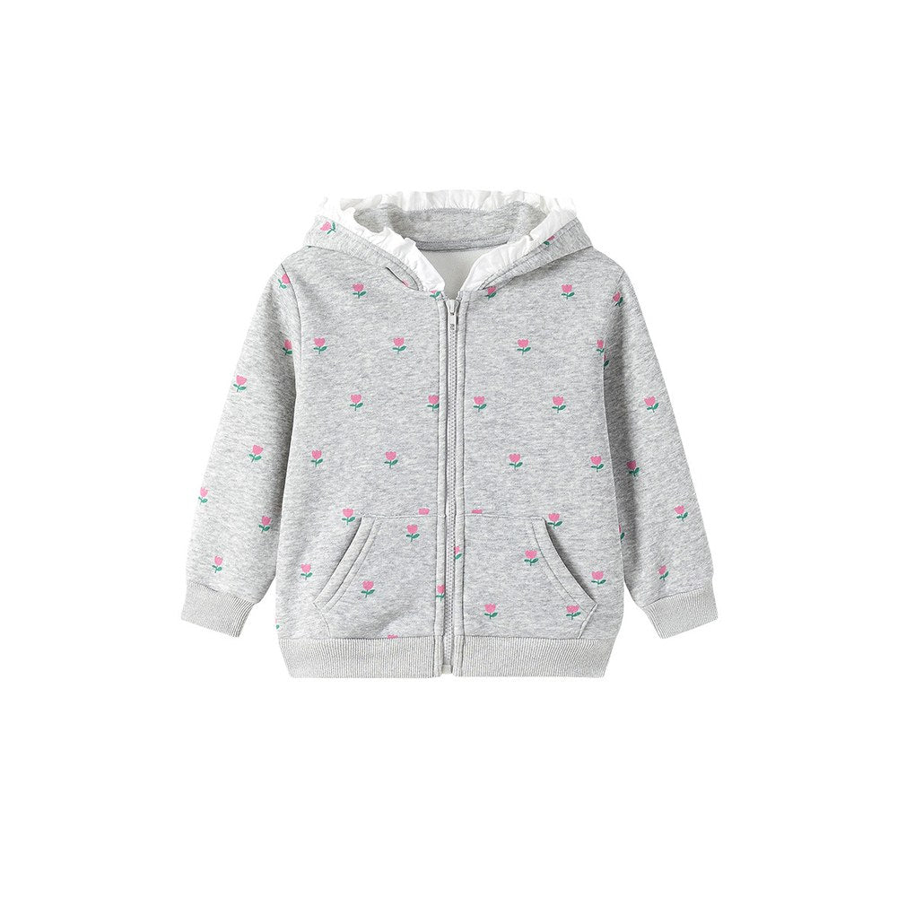 Baby Kids Girls Flowers Pattern Fleece-lined Coat