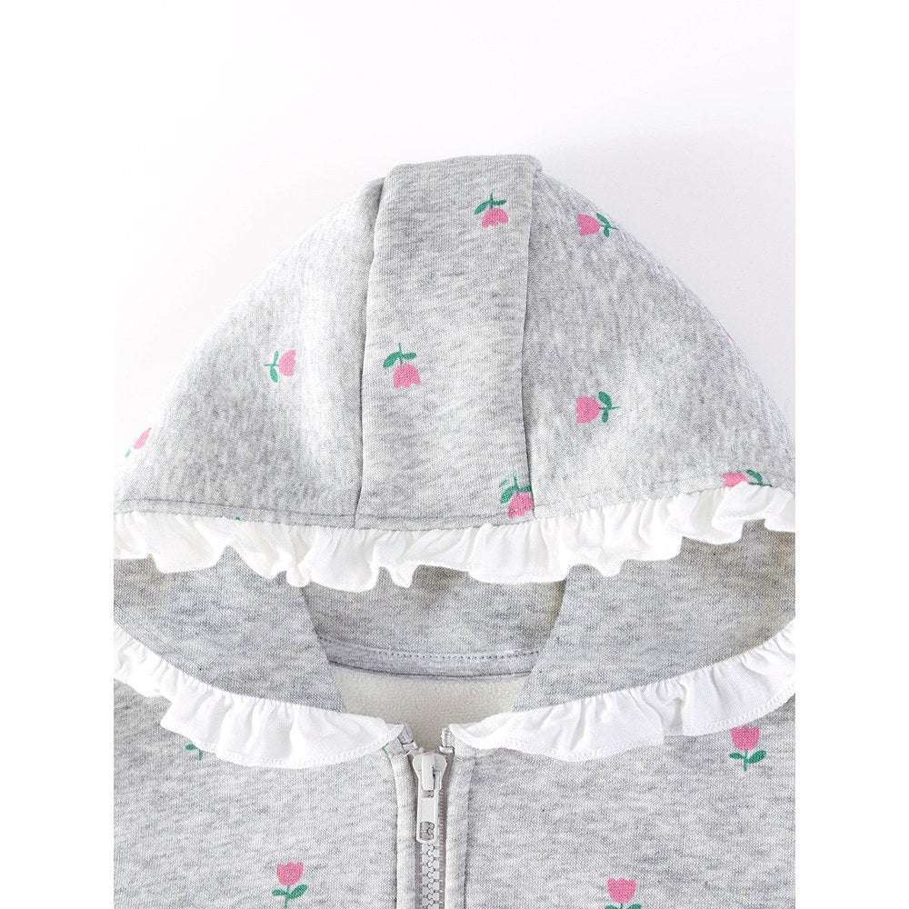 Baby Kids Girls Flowers Pattern Fleece-lined Coat