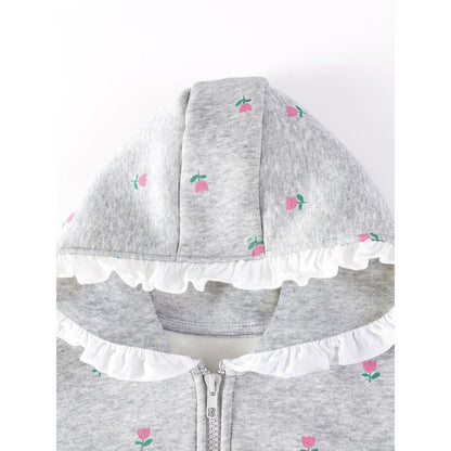 Baby Kids Girls Flowers Pattern Fleece-lined Coat
