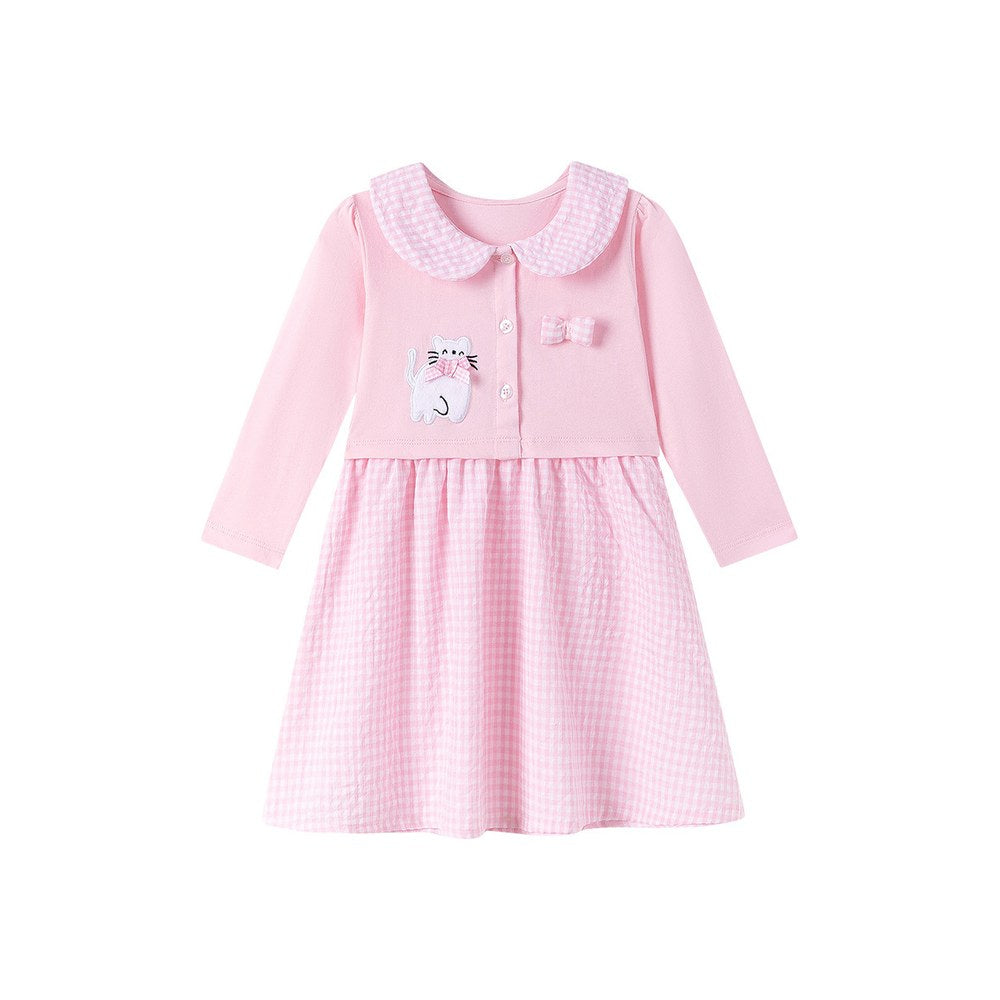 Baby Kids Girls Princess Plaid Pattern Long Sleeves Peter Pan Collar Dress