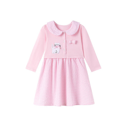 Baby Kids Girls Princess Plaid Pattern Long Sleeves Peter Pan Collar Dress