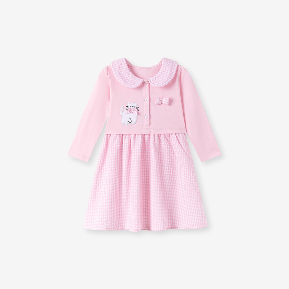 Baby Kids Girls Princess Plaid Pattern Long Sleeves Peter Pan Collar Dress
