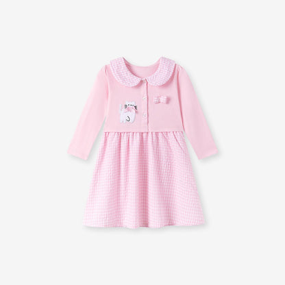 Baby Kids Girls Princess Plaid Pattern Long Sleeves Peter Pan Collar Dress