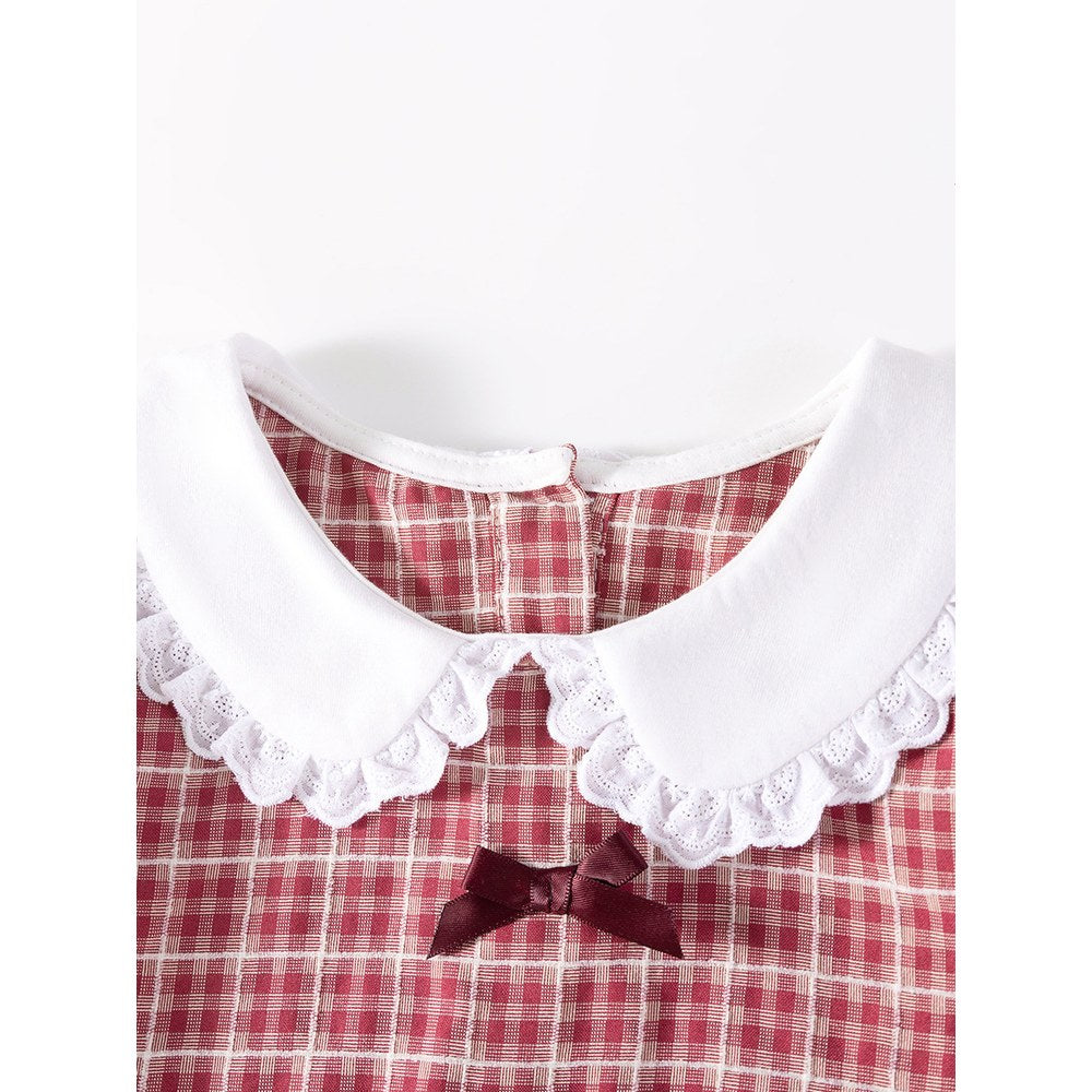 Baby Kids Girls Princess Plaid Pattern Long Sleeves Peter Pan Collar Dress