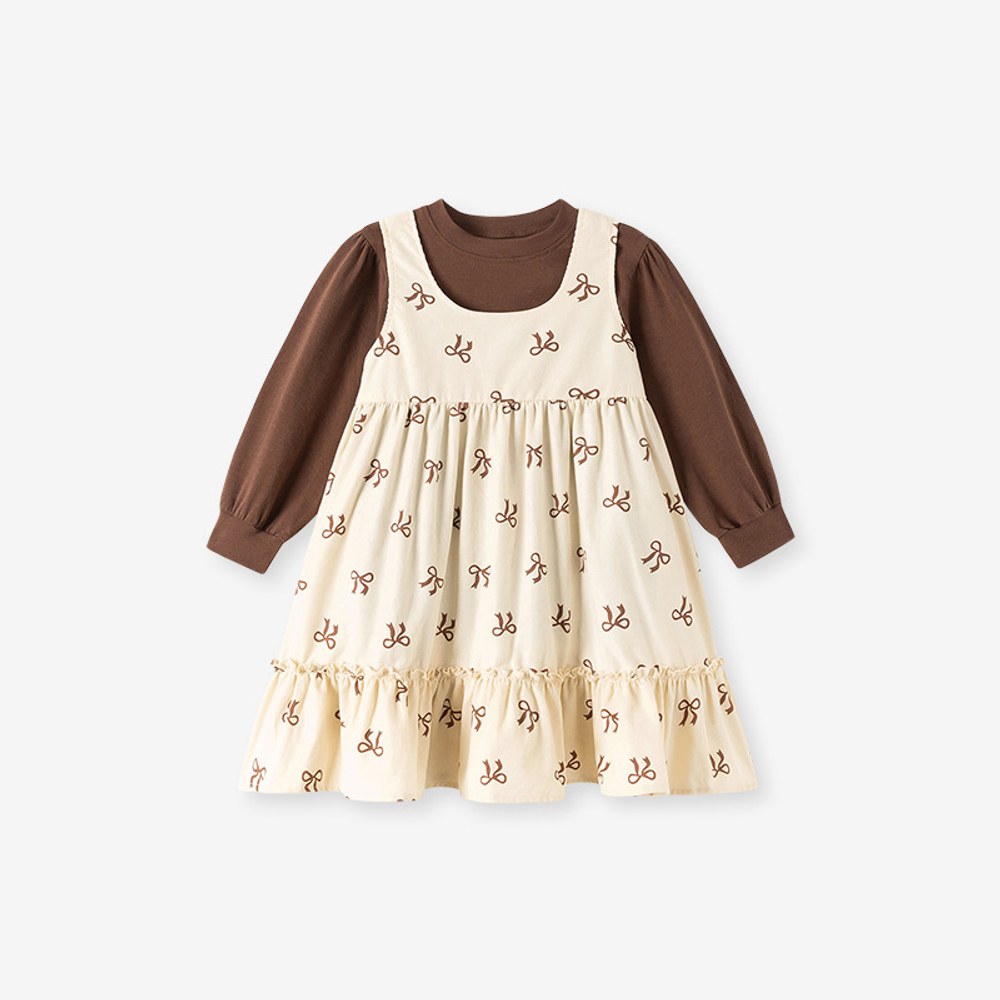 Baby Kids Girls Butterfly-bows Pattern Sleeveless Dress and Solid Color Top 2-piece Clothing Set