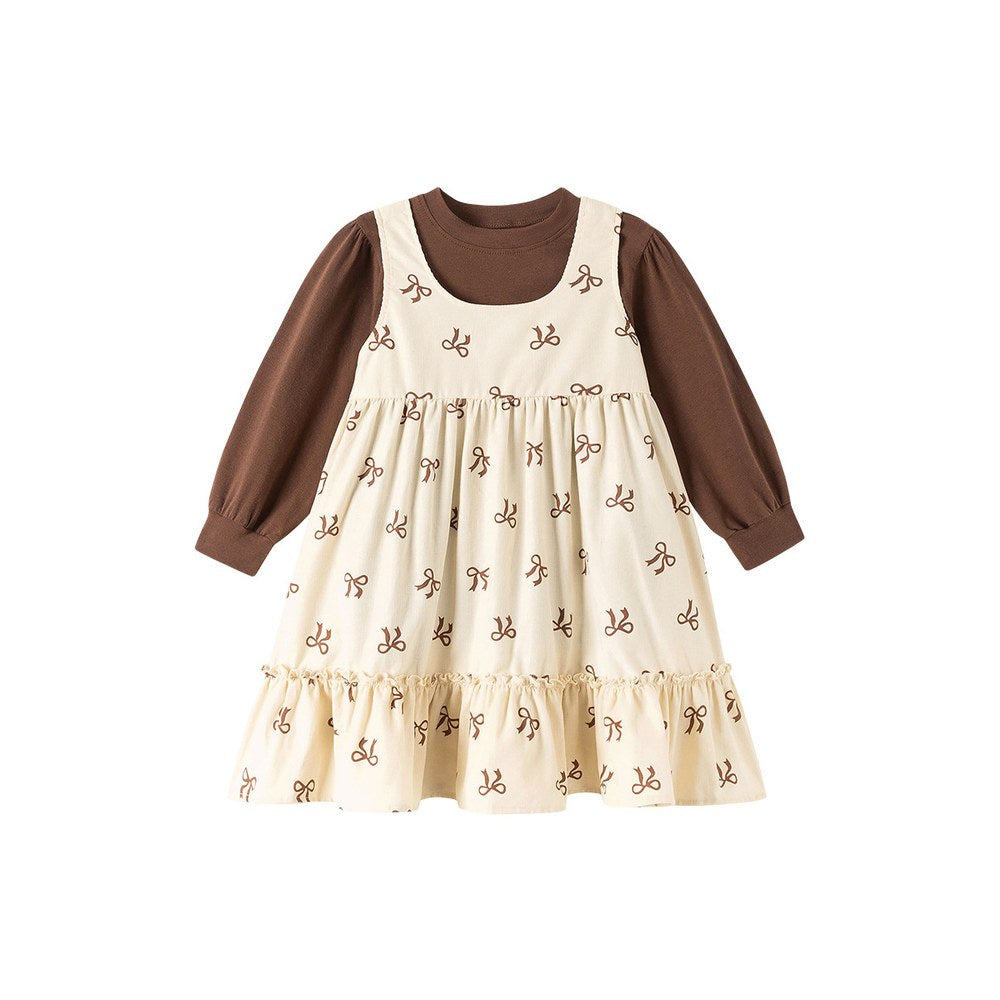 Baby Kids Girls Butterfly-bows Pattern Sleeveless Dress and Solid Color Top 2-piece Clothing Set