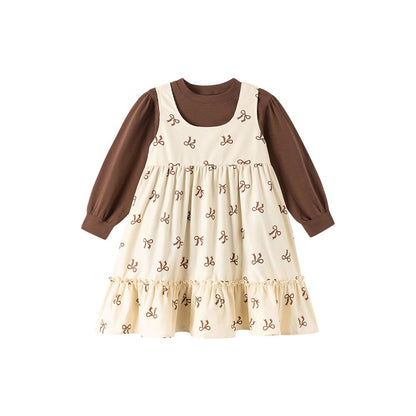 Baby Kids Girls Butterfly-bows Pattern Sleeveless Dress and Solid Color Top 2-piece Clothing Set