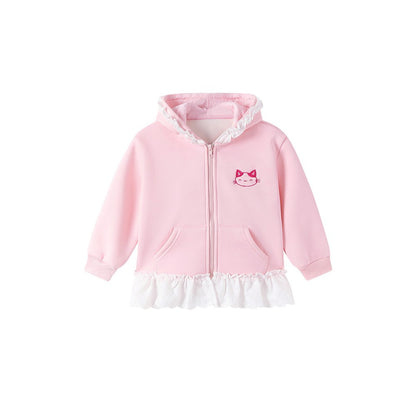 Baby Kids Girls Cartoon Pattern Lace Trim Hooded Coat