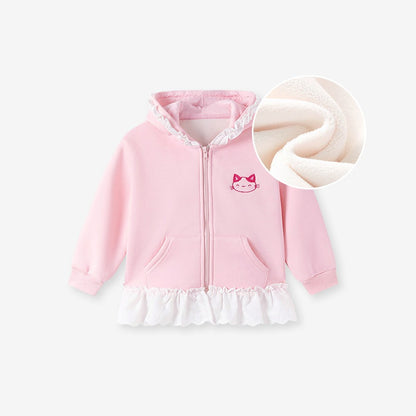 Baby Kids Girls Cartoon Pattern Lace Trim Hooded Coat