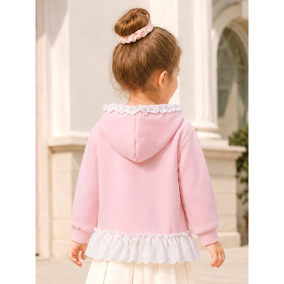 Baby Kids Girls Cartoon Pattern Lace Trim Hooded Coat