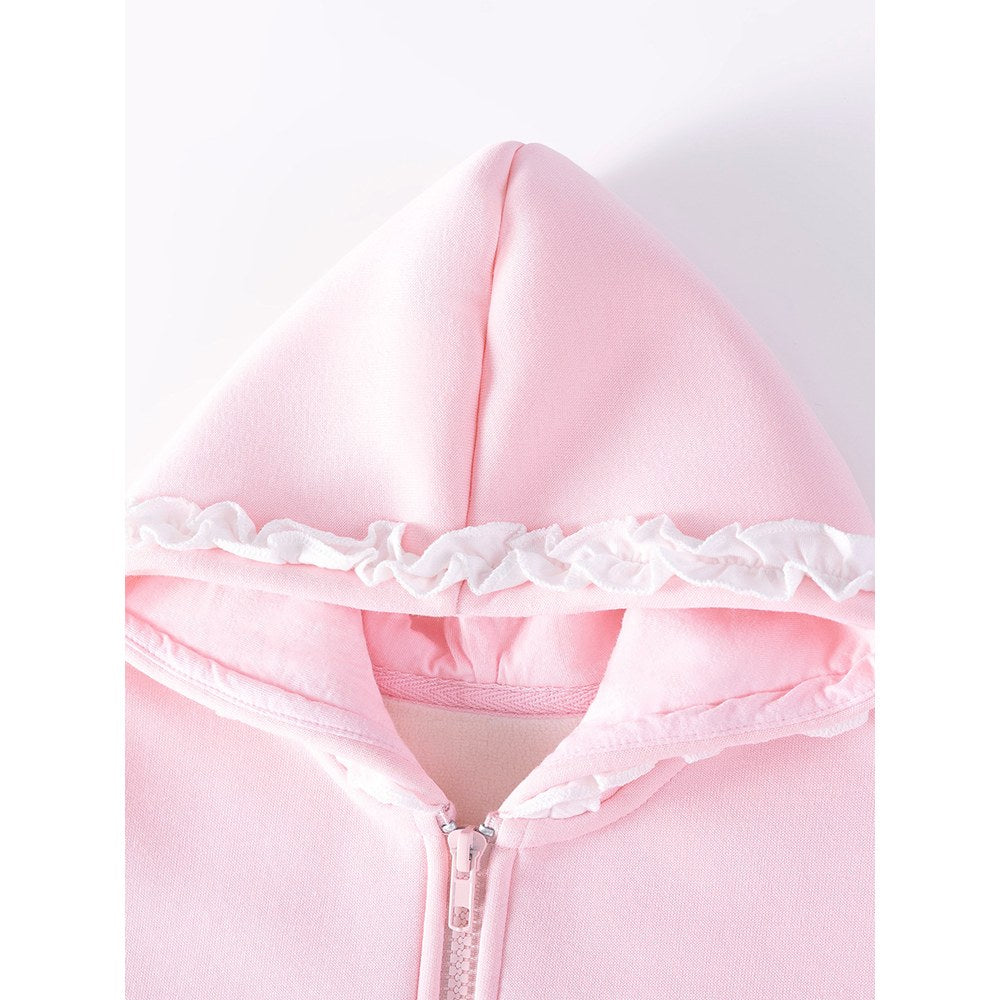 Baby Kids Girls Cartoon Pattern Lace Trim Hooded Coat