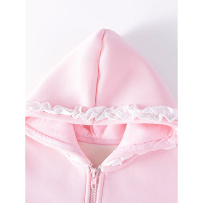 Baby Kids Girls Cartoon Pattern Lace Trim Hooded Coat