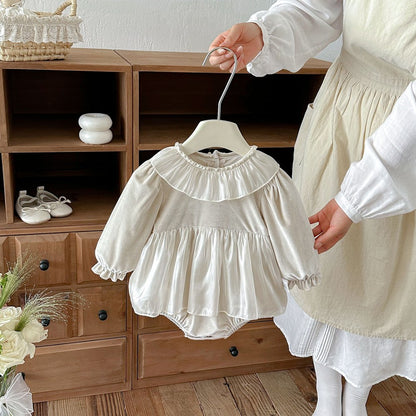 Baby Girls Long Sleeves Color Patchwork Tulle Bodysuit Dress