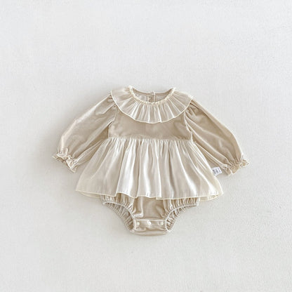 Baby Girls Long Sleeves Color Patchwork Tulle Bodysuit Dress