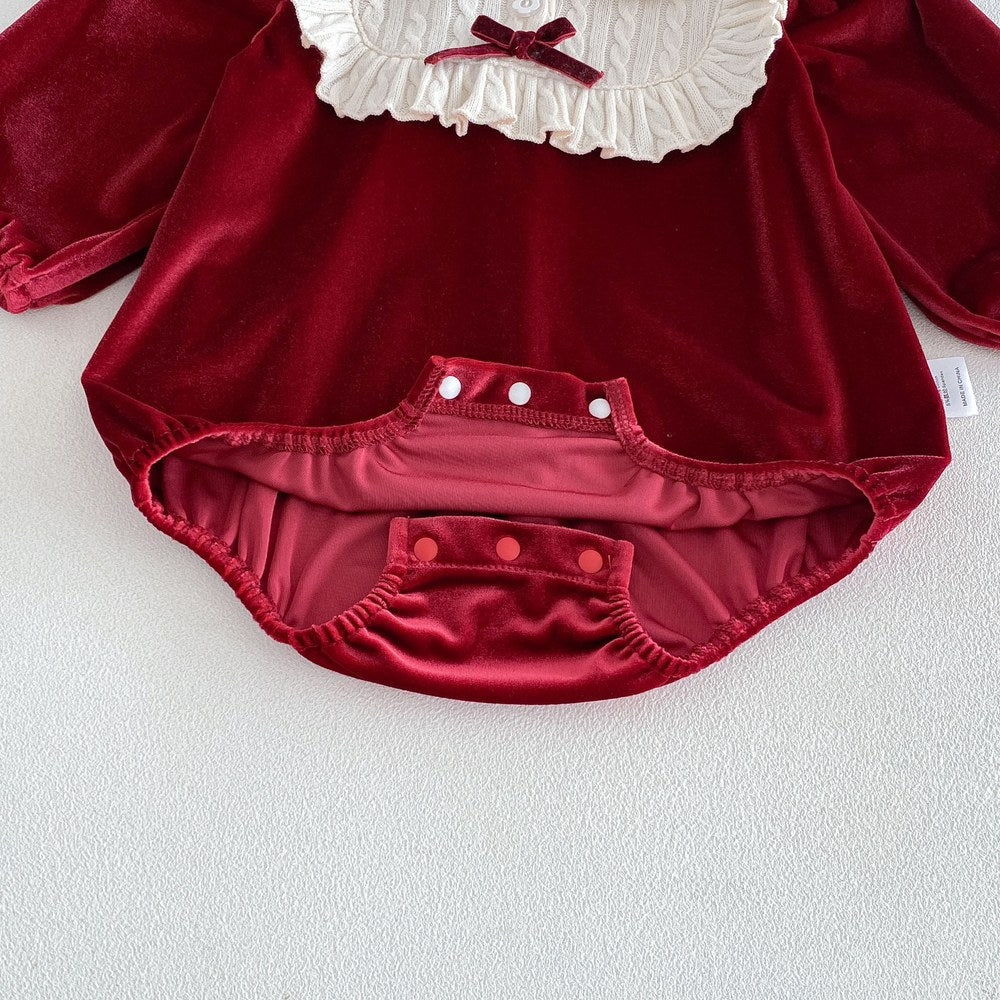 Baby Girls Long Sleeves Color Patchwork Peter Pan Collar Bodysuit