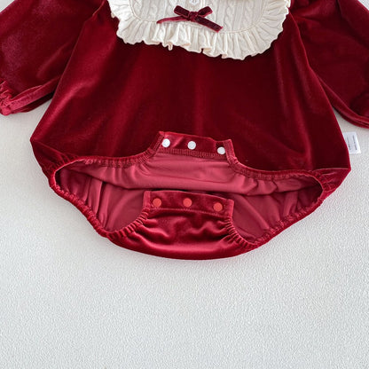 Baby Girls Long Sleeves Color Patchwork Peter Pan Collar Bodysuit
