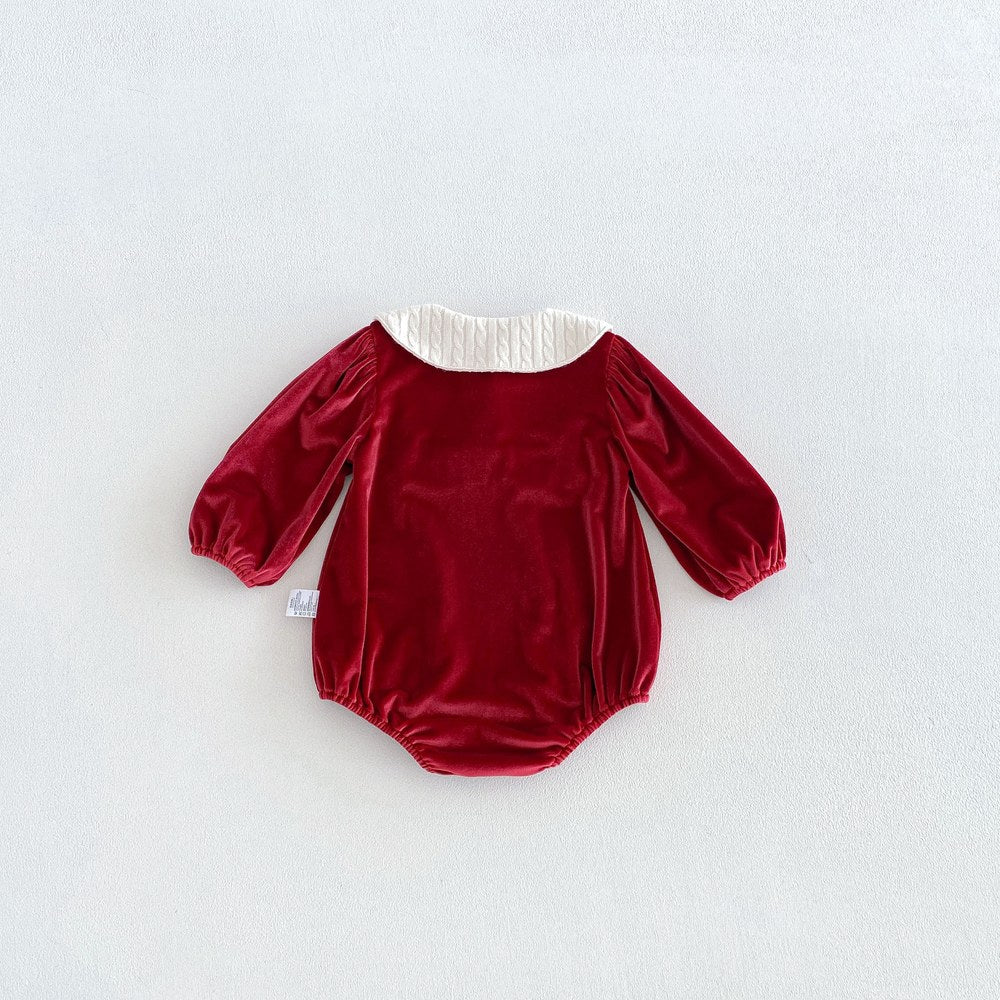 Baby Girls Long Sleeves Color Patchwork Peter Pan Collar Bodysuit