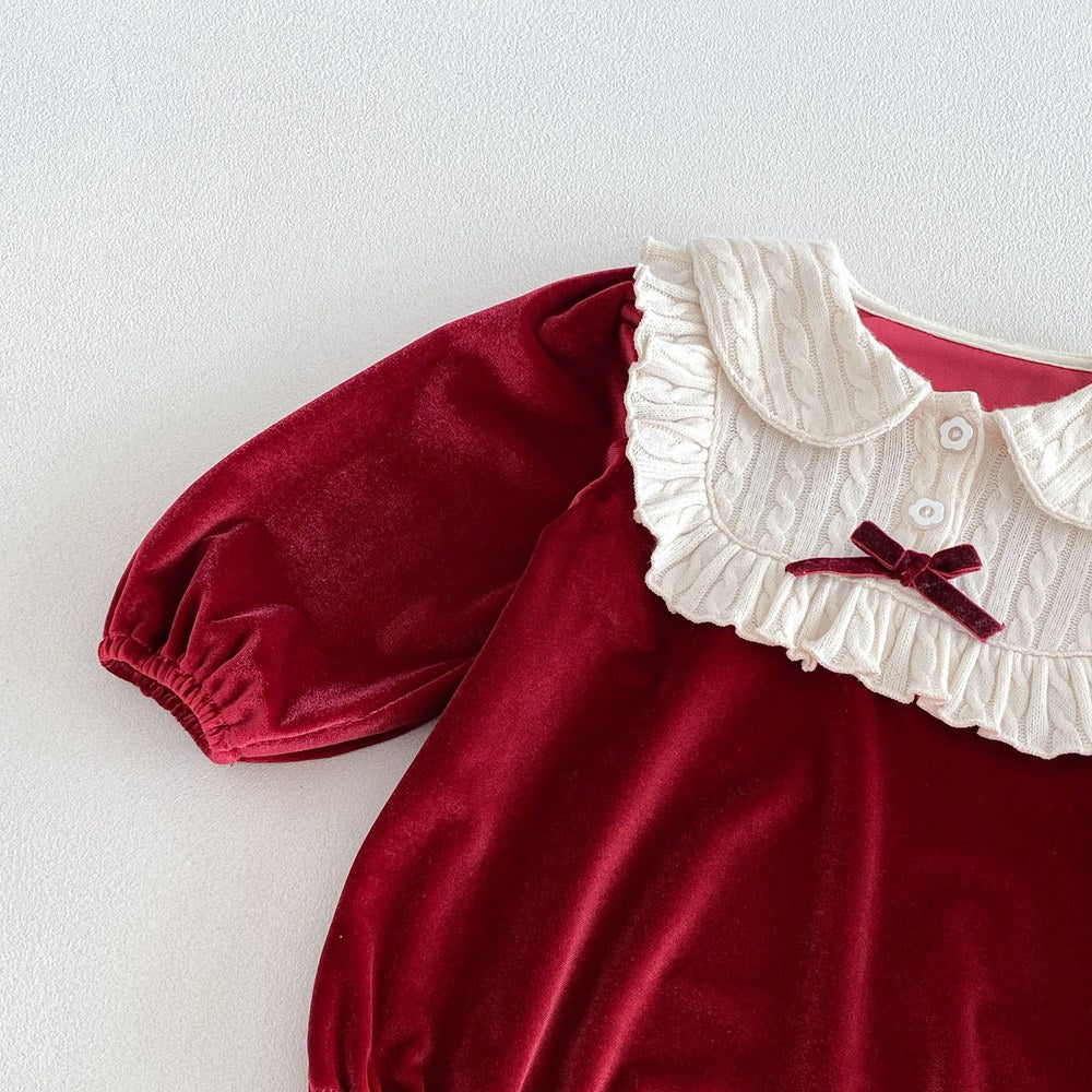Baby Girls Long Sleeves Color Patchwork Peter Pan Collar Bodysuit