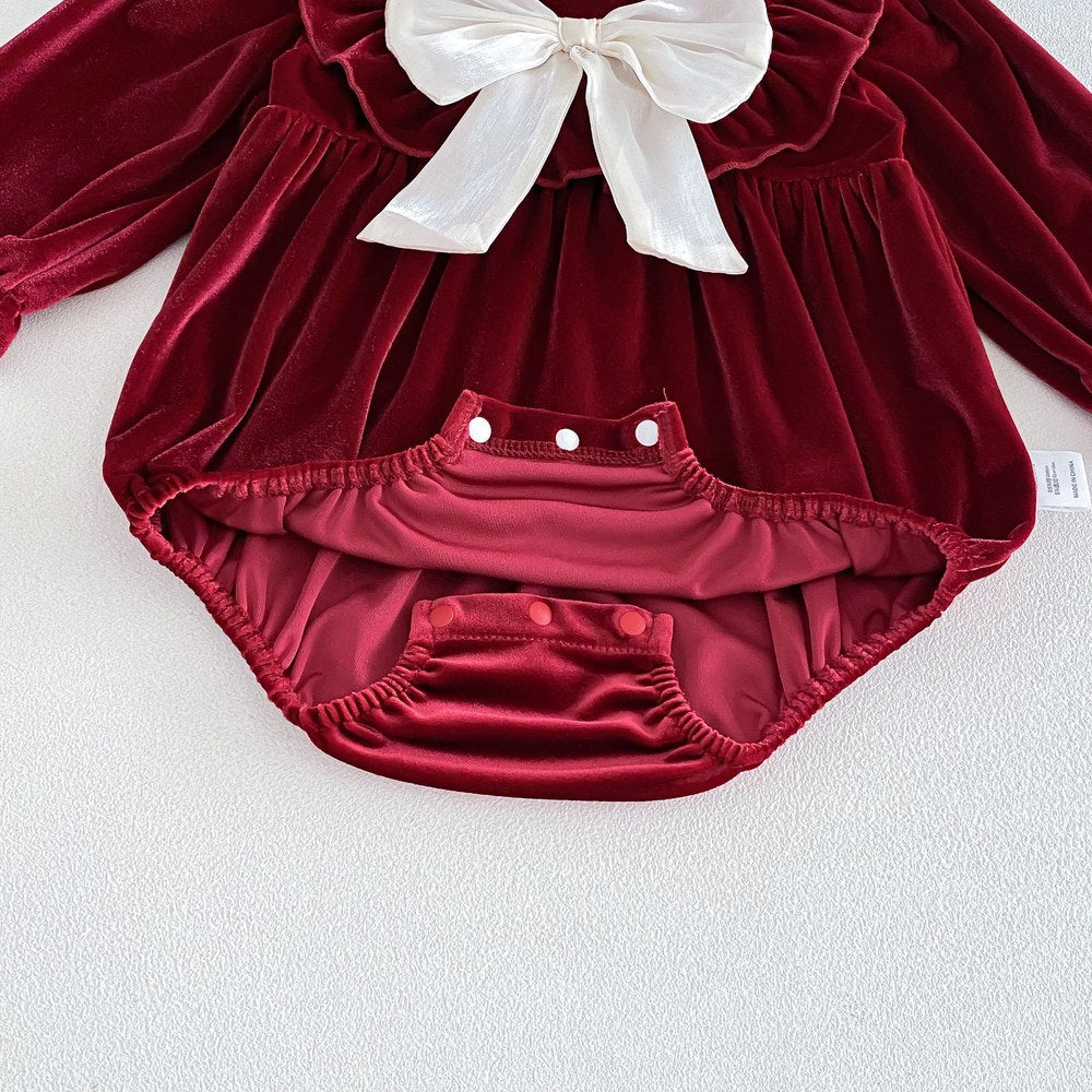 Baby Girls Long Sleeves Butterfly-bows Decorated Bodysuit