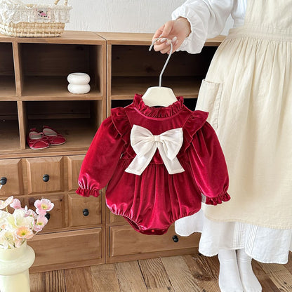Baby Girls Long Sleeves Butterfly-bows Decorated Bodysuit