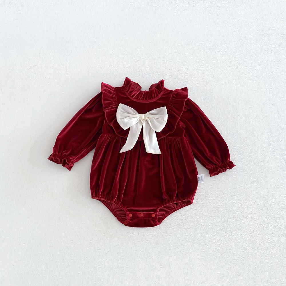 Baby Girls Long Sleeves Butterfly-bows Decorated Bodysuit