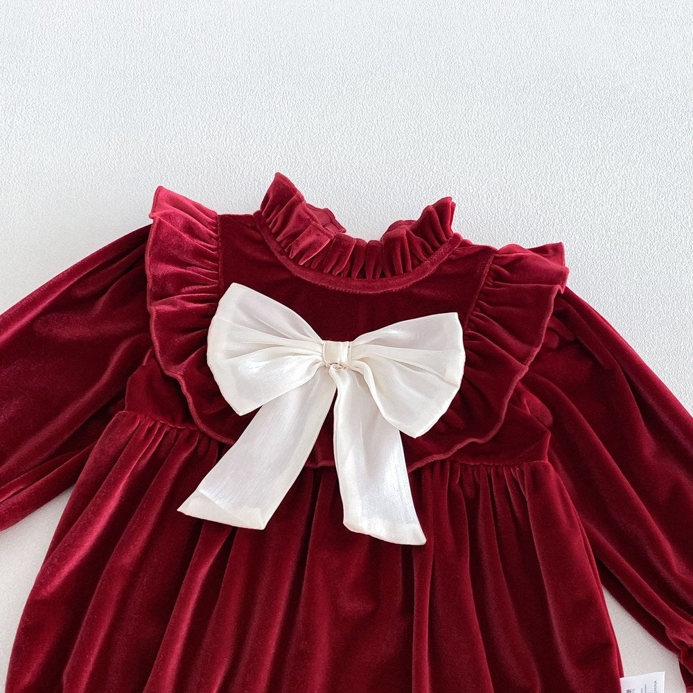 Baby Girls Long Sleeves Butterfly-bows Decorated Bodysuit