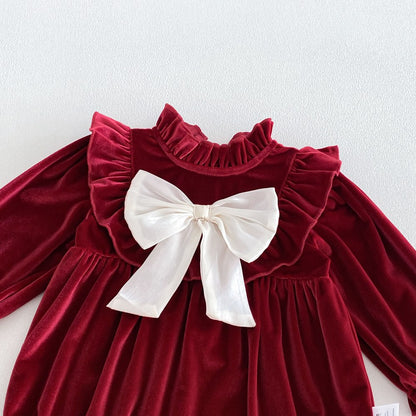 Baby Girls Long Sleeves Butterfly-bows Decorated Bodysuit