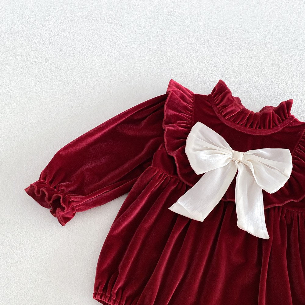 Baby Girls Long Sleeves Butterfly-bows Decorated Bodysuit