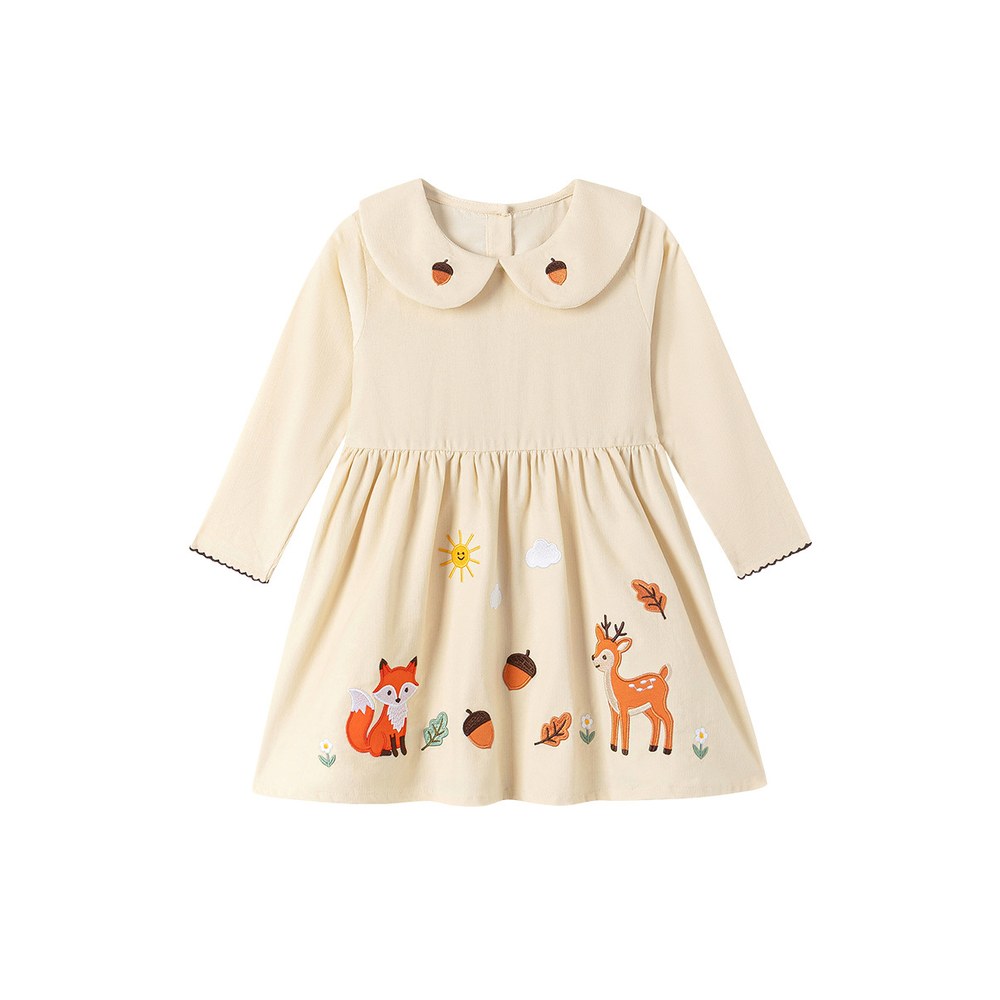 Baby Kids Girls Princess Cartoon Pattern Long Sleeves Peter Pan Collar Dress