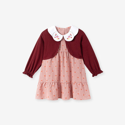 Baby Kids Girls Hearts Pattern Sleeveless Dress and Solid Color Coat 2-piece Clothing Set