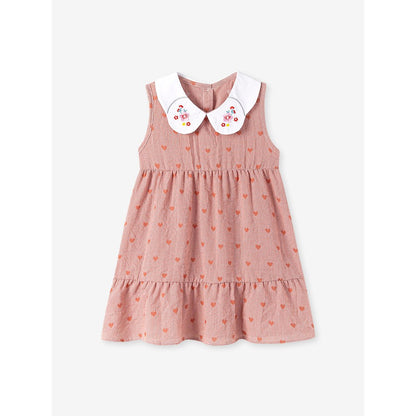 Baby Kids Girls Hearts Pattern Sleeveless Dress and Solid Color Coat 2-piece Clothing Set