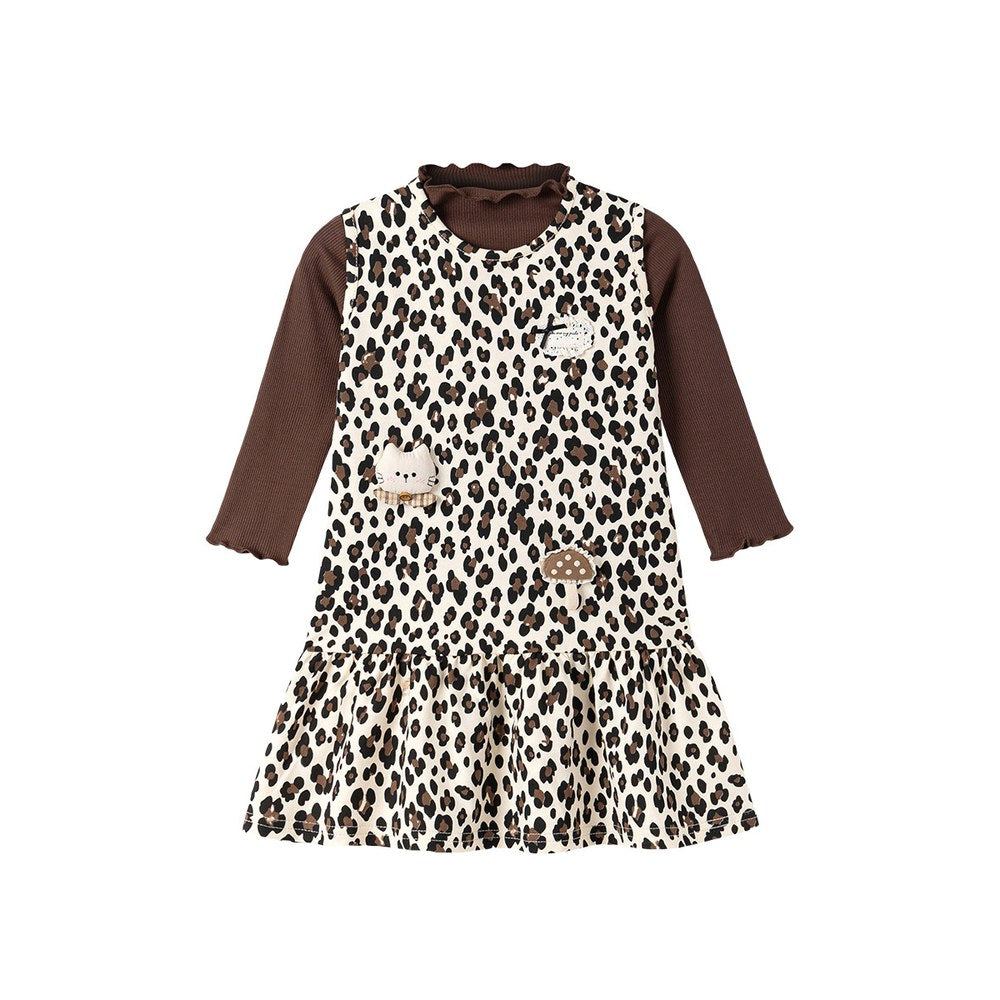 Baby Kids Girls Leopard Sleeveless Dress and Solid Color Top 2-piece Clothing Set