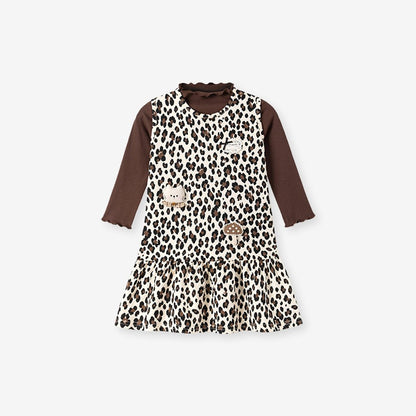 Baby Kids Girls Leopard Sleeveless Dress and Solid Color Top 2-piece Clothing Set