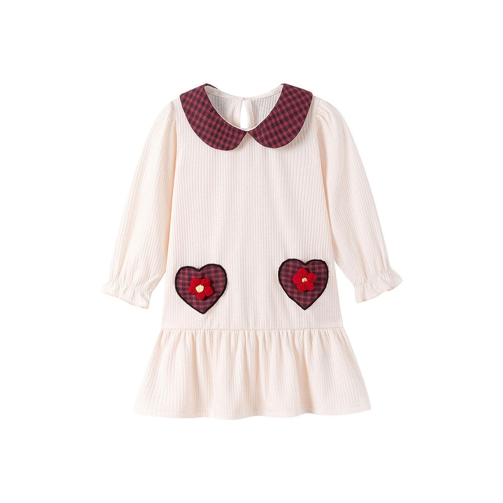 Baby Kids Girls Princess Plaid Pattern Long Sleeves Peter Pan Collar Dress