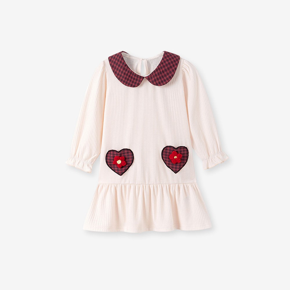 Baby Kids Girls Princess Plaid Pattern Long Sleeves Peter Pan Collar Dress