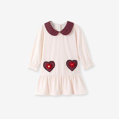 Baby Kids Girls Princess Plaid Pattern Long Sleeves Peter Pan Collar Dress