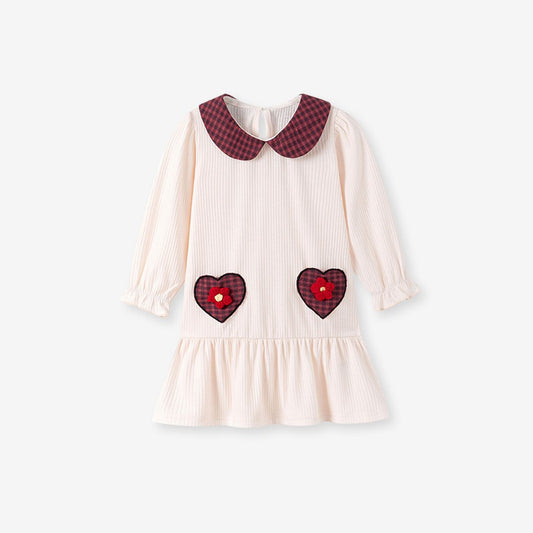 Baby Kids Girls Princess Plaid Pattern Long Sleeves Peter Pan Collar Dress