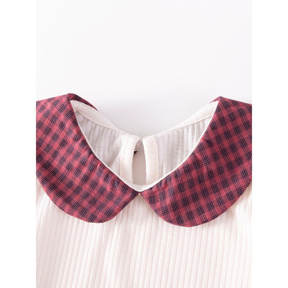 Baby Kids Girls Princess Plaid Pattern Long Sleeves Peter Pan Collar Dress