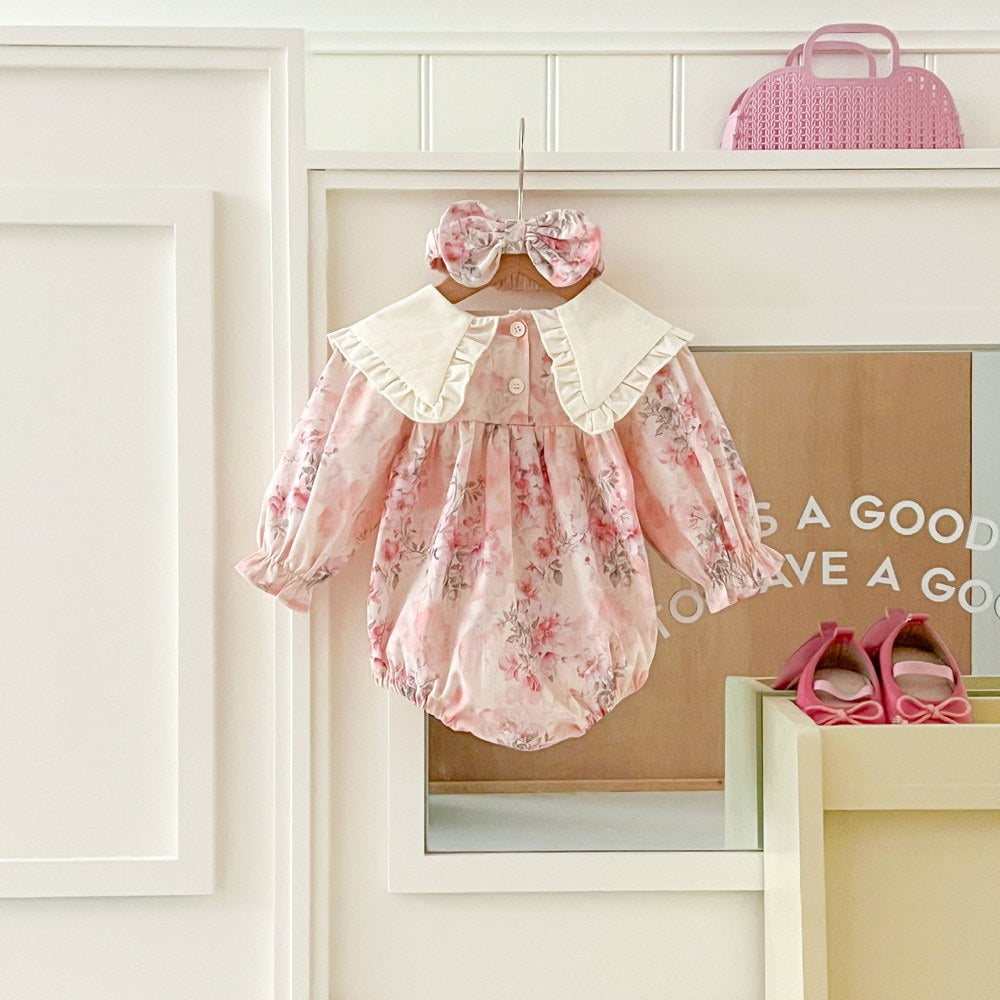 Baby Girls Long Sleeves Flowers Pattern Bodysuit