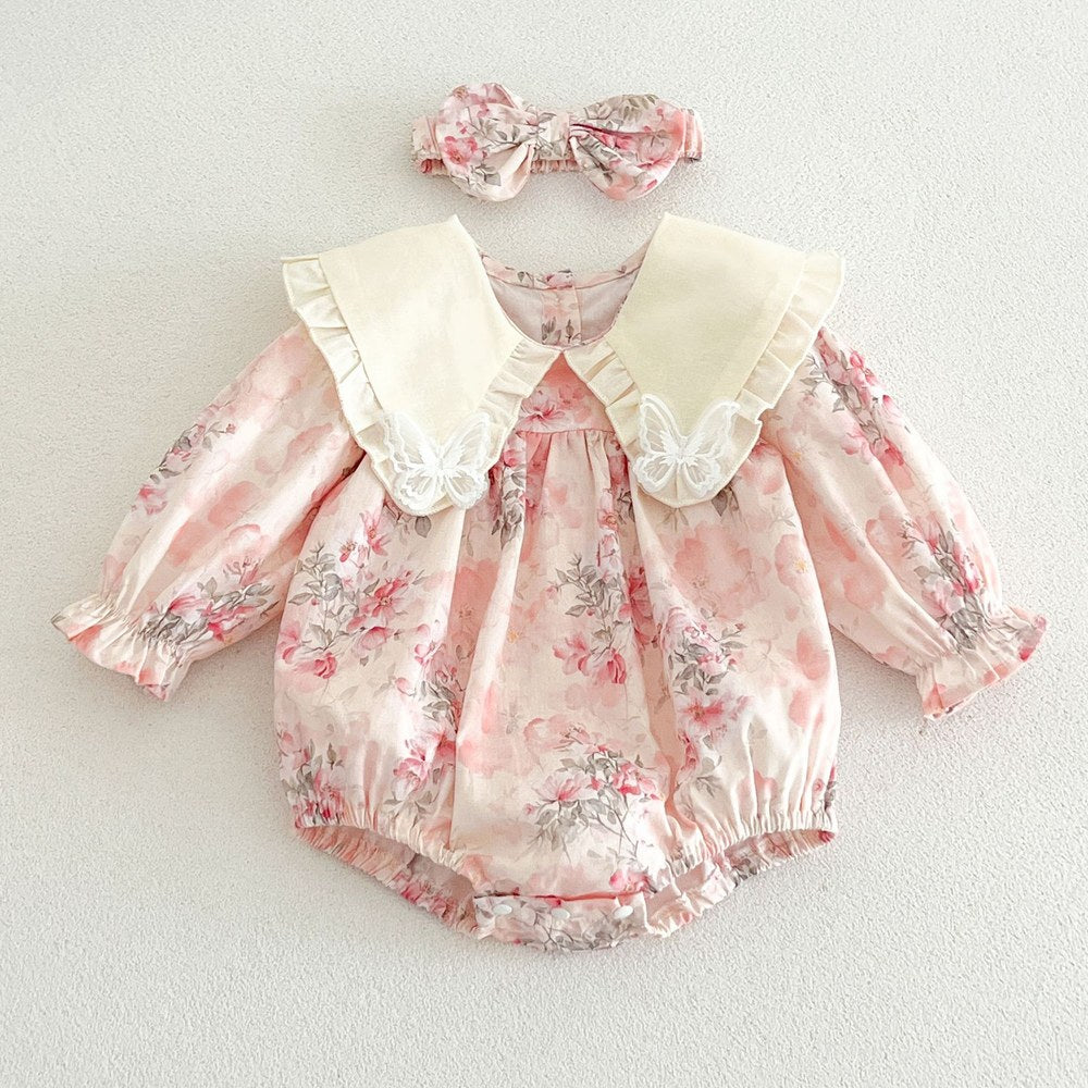 Baby Girls Long Sleeves Flowers Pattern Bodysuit