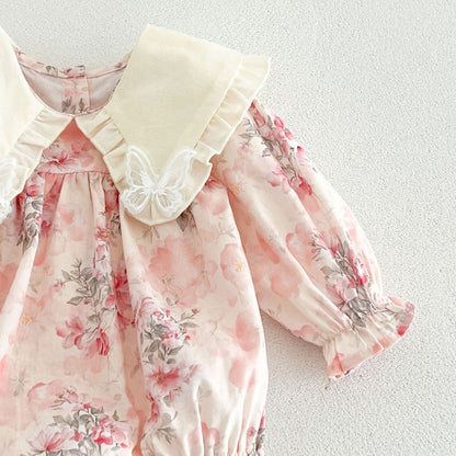 Baby Girls Long Sleeves Flowers Pattern Bodysuit