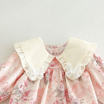 Baby Girls Long Sleeves Flowers Pattern Bodysuit
