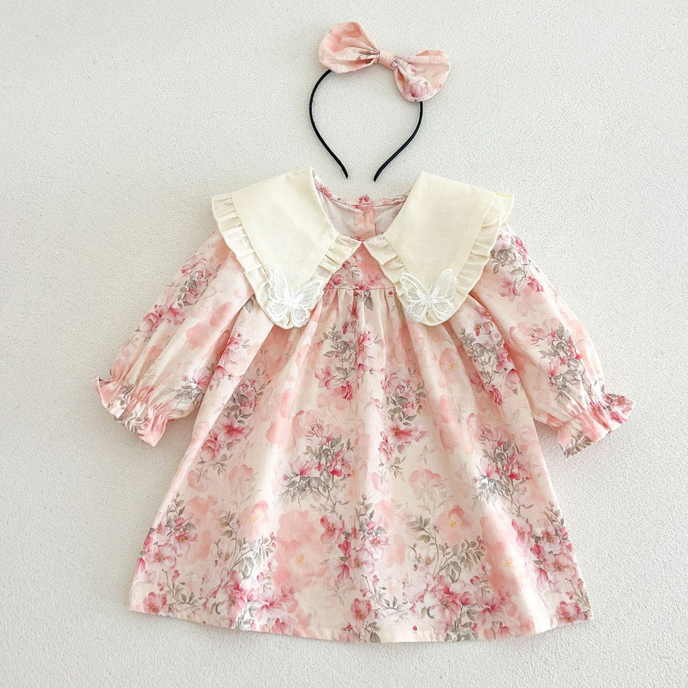 Baby Girls Long Sleeves Flowers Pattern Dress