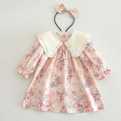Baby Girls Long Sleeves Flowers Pattern Dress